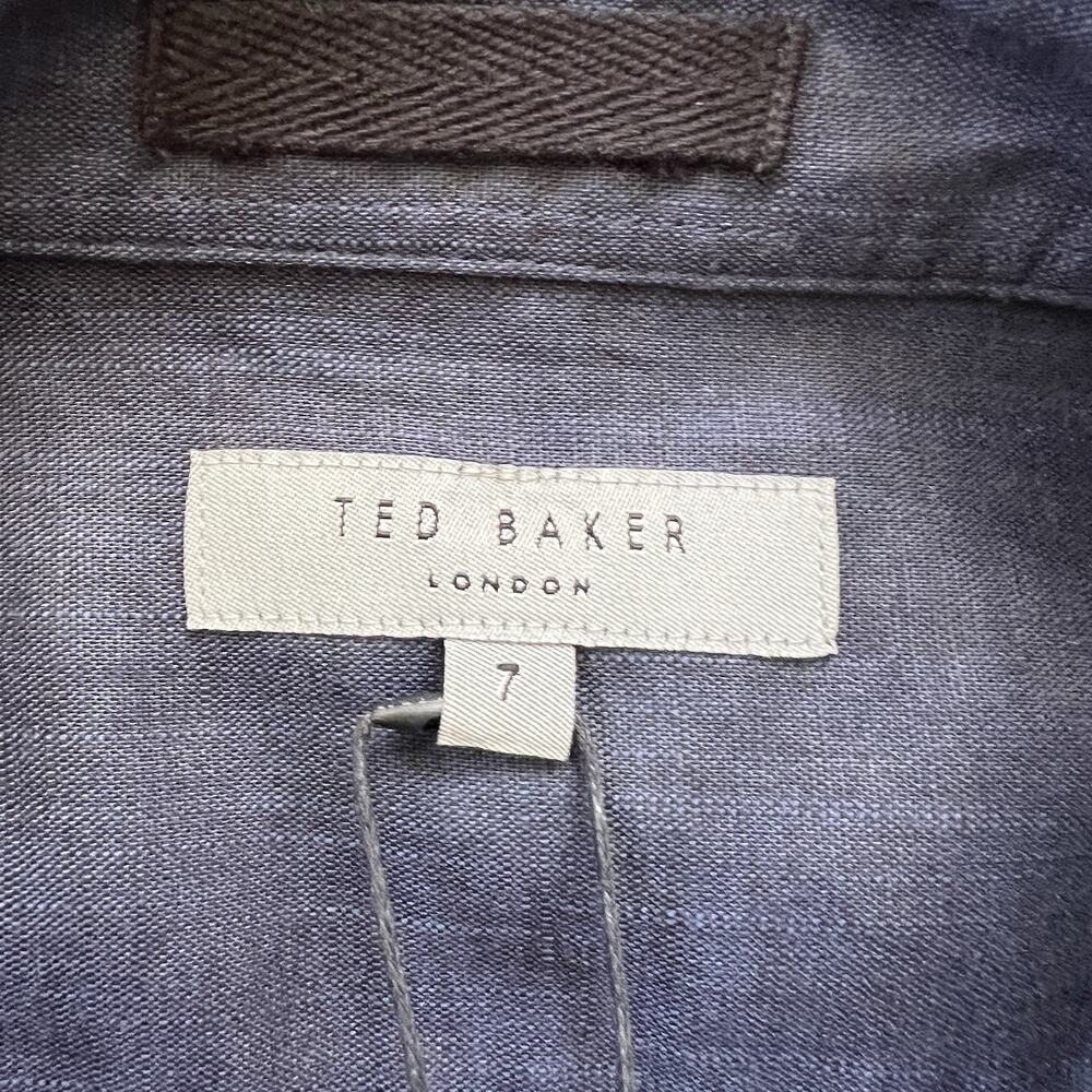 Ted Baker Button Up Linen Shirt Men Size 7 Navy Slim Fit Long Sleeves $160 NEW - Picture 4 of 10